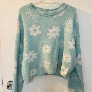 NOBO Floral Pattern Sweater - Mint Green and White